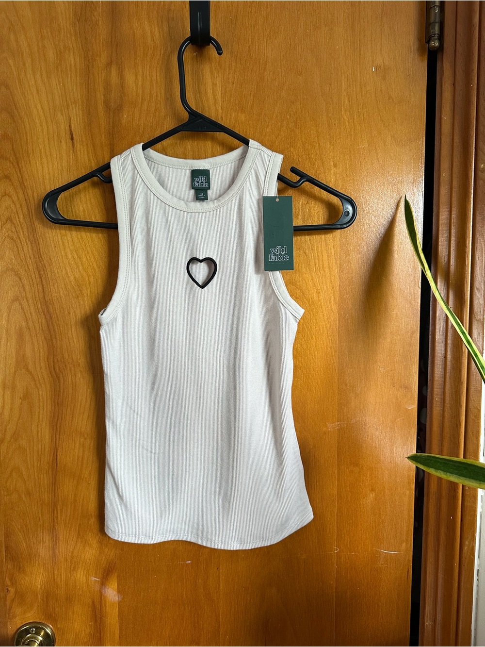 wild fable Cream Ribbed Tank with Heart Cutout Accent